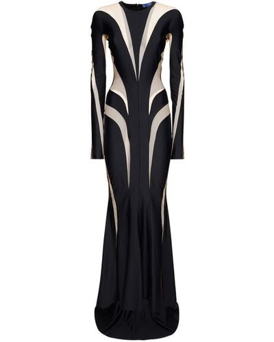 Mugler Lycra Gown W/sheer Tulle Inserts - Black