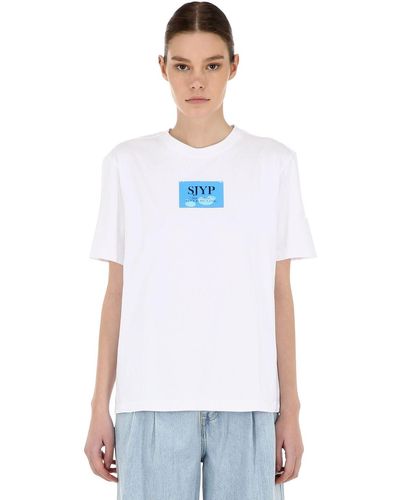 SJYP Camiseta De Algodón Jersey Con Parche Plástico - Blanco