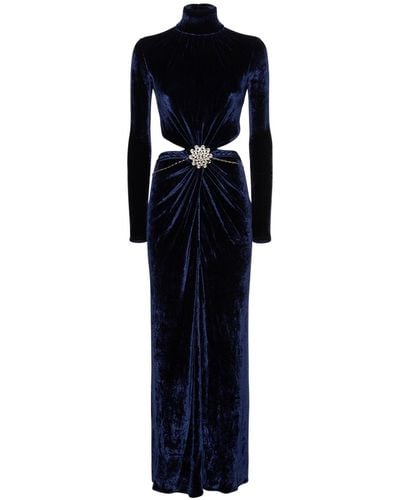 Rabanne ベルベットドレープロングドレス - ブルー