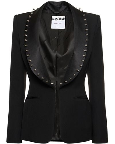 Moschino Single Breasted Wool Jacket W/ Studs - Black