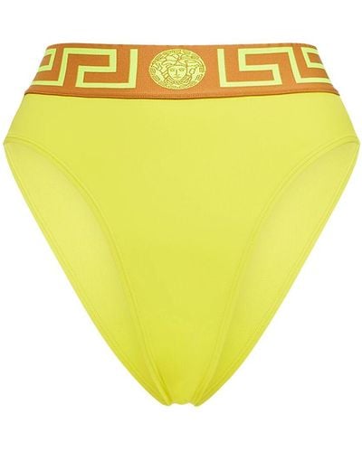 Versace Hoch Sitzende Bikinihose Aus Lycra "greca" - Gelb