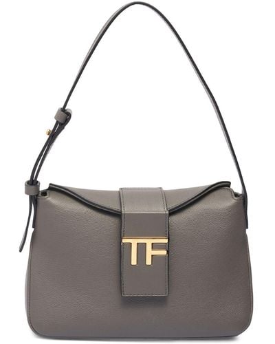 Tom Ford Mini Tf Grain Leather Shoulder Bag - Gray