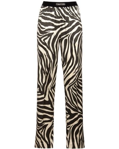 Tom Ford Pantalon de pyjama en satin de soie imprimée - Blanc