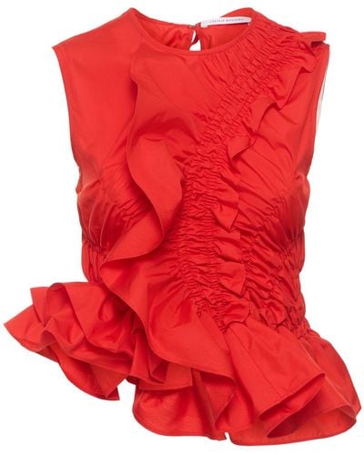 Cecilie Bahnsen Geo Cotton Ruffled Sleeveless Top - Red