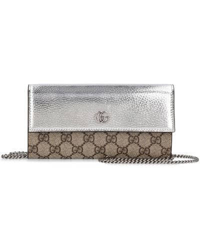 Gucci gg Marmont Leather & Canvas Chain Wallet - Gray