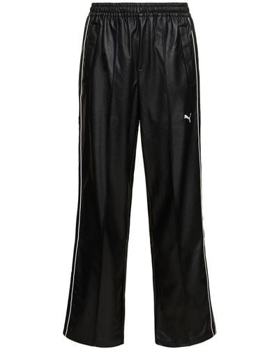 PUMA T7 Faux Leather Track Trousers - Black