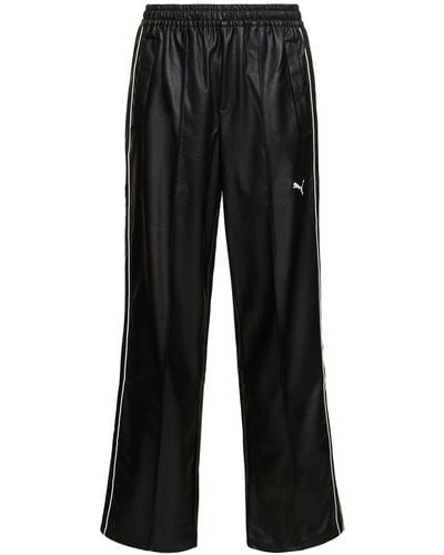 PUMA T7 Faux Leather Track Pants - Black