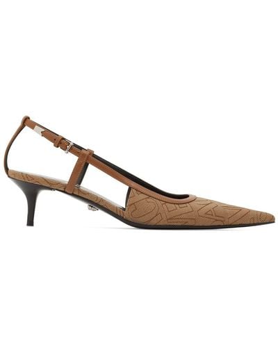 Versace 45Mm Jacquard & Leather Slingback Court Shoes - Natural