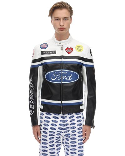 Versace Motocross-jacke Aus Leder Mit Ford-logo - Schwarz