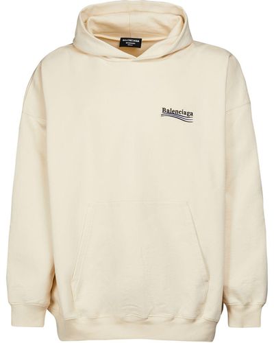 Balenciaga Logo Embroidery Cotton Hoodie - Natural