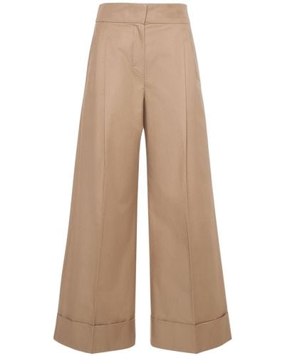 Max Mara Abba Pleated Twill Wide Trousers - Natural