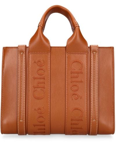 Chloé Small Woody Leather Tote Bag - Brown