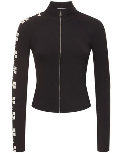 Tory Sport Crop top in misto techno / mezza zip - Nero