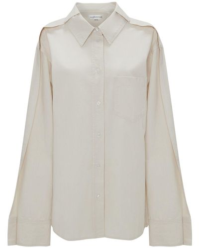 Victoria Beckham Chemise oversize en denim de coton à plis - Blanc