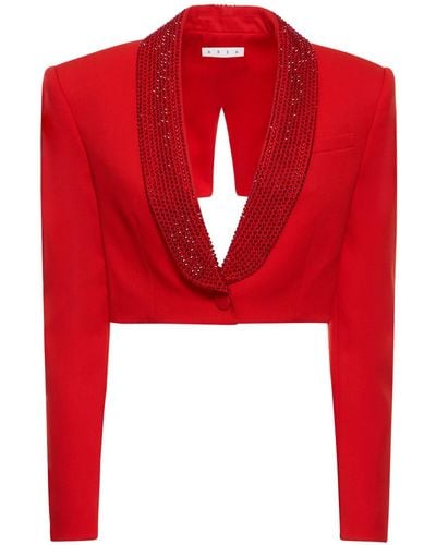 Area Embellished Wool Cropped Blazer - Red