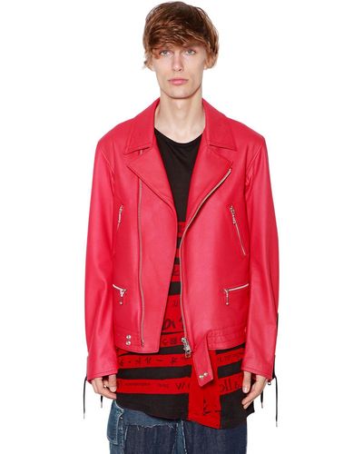 Yohji Yamamoto Hand-painted Leather Jacket W/ Laces - Red