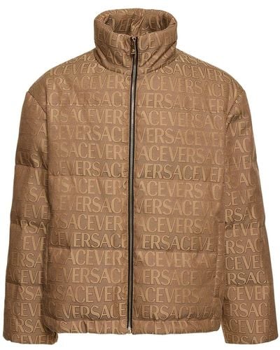 Versace Monogram Cotton Blend Down Jacket - Brown