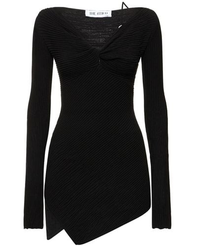 The Attico Desai Asymmetric Viscose Knit Mini Dress - Black