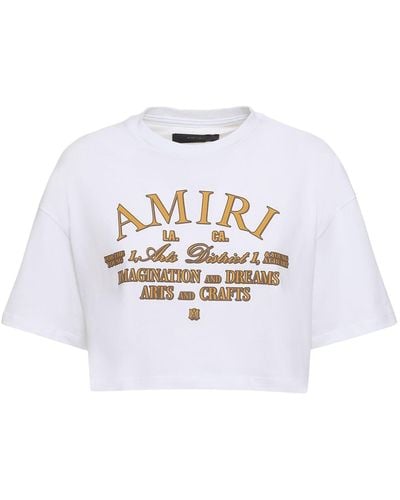 Amiri T-shirt cropped in jersey di cotone con logo - Bianco