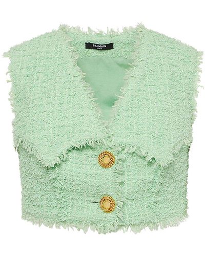 Balmain Gilet court en tweed - Vert