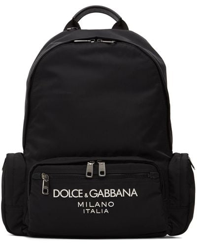 Dolce & Gabbana Sac à dos en nylon à logo caoutchouté - Noir