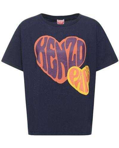 KENZO Kenzo Hearts Relaxed Cotton T-Shirt - Blue