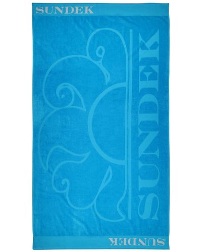 Sundek Logo Jacquard Cotton Terry Beach Towel - Blue
