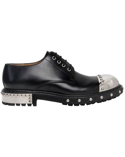 Alexander McQueen Metal Toe Leather Derby Lace-up Shoes - Black