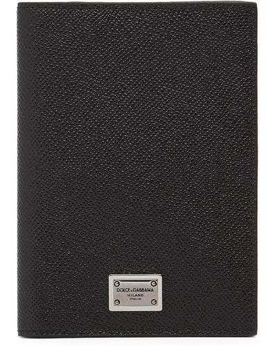 Dolce & Gabbana Porta pasaporte de piel con logo - Negro