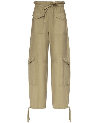 Ganni Pantalon cargo en matière technique taille haute - Neutre