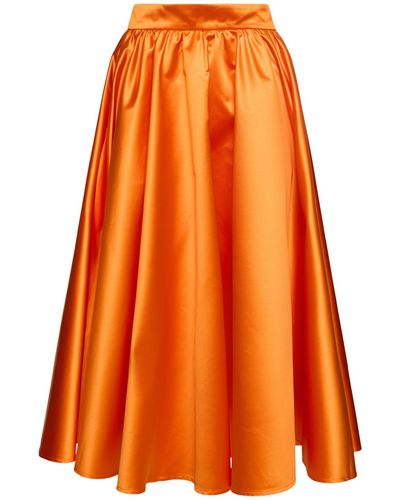 Patou Pleated Satin Duchesse Long Skirt - Orange