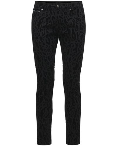 Dolce & Gabbana Pantalon Skinny En Denim De Coton Léopard À Logo - Noir