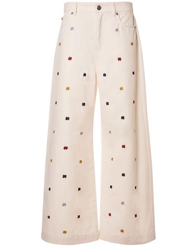 Weekend by Maxmara oggeri Embroidered Denim Wide Jeans - Natural