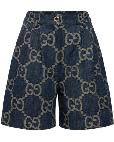 Gucci Shorts Aus Baumwollmischjersey Mit Gg-muster - Blau