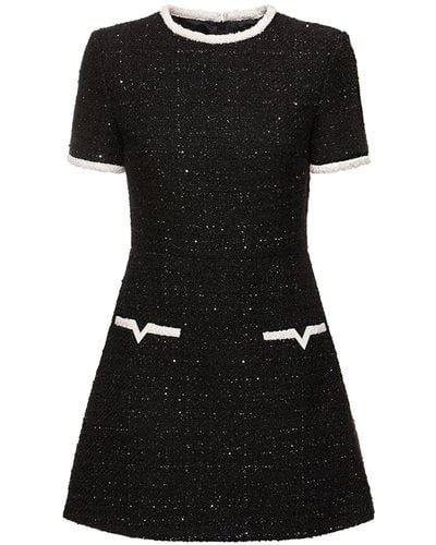 Valentino Tweed Lurex Short Sleeve Mini Dress - Black