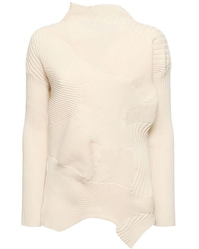 Issey Miyake Pleated Asymmetrical L/s Top - Natural