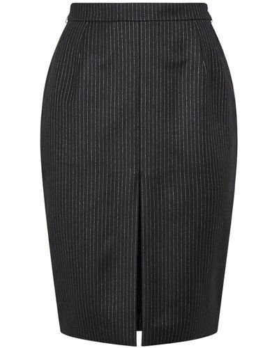 Saint Laurent Pinstriped Wool Blend Midi Skirt - Black