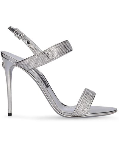 Dolce & Gabbana 105mm Sandaletten Aus Leder Mit Kristallen "keira" - Mettallic