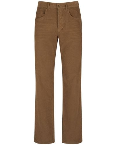 Saint Laurent Pantalones largos de pana de algodón - Marrón