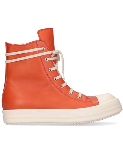 Rick Owens High Top Leather Sneakers - Orange