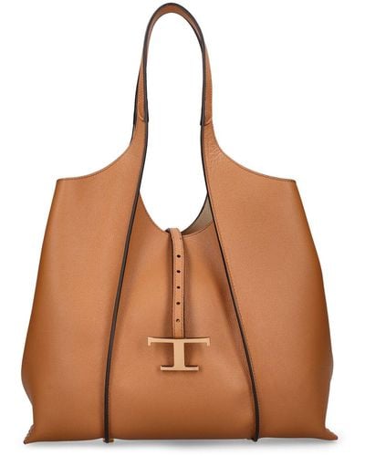 Tod's Shopping T Medium Leather Tote Bag - Brown