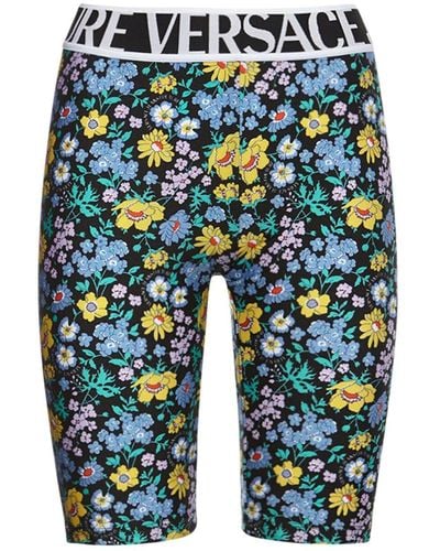 Versace Blossom Print Lycra Cycling Shorts - Blue