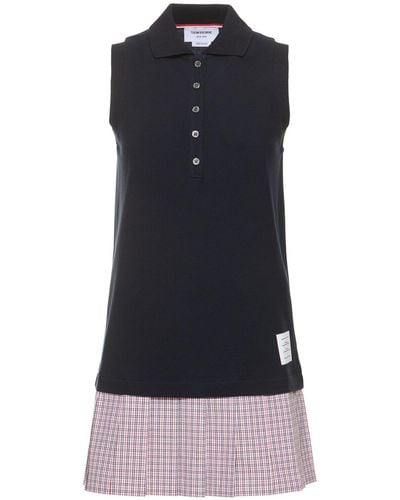 Thom Browne Check Print Cotton Mini Polo Dress - Blue
