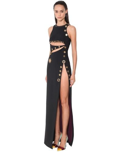 Fausto Puglisi Long Cut Out Jersey Dress W/studs Detail - Black
