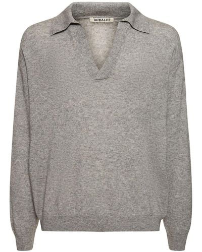 AURALEE Silk & Cashmere Knit Polo - Grey