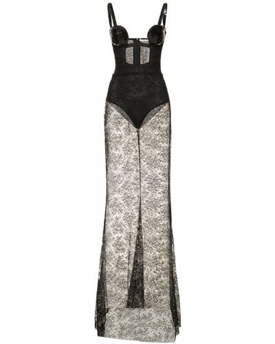 Nensi Dojaka Sequined Lace Maxi Corset Dress - Black