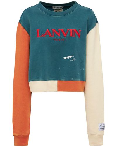 GALLERY DEPT X LANVIN Logo Cropped Washed Sweatshirt - Blue