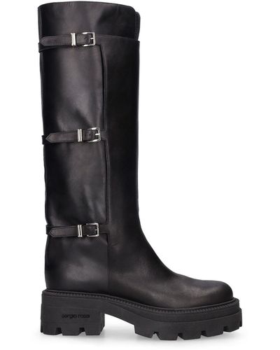 Sergio Rossi 25Mm Leather Tall Boots - Black