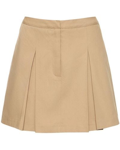 Sporty & Rich Serif Logo Double Pleated Skirt - Natural