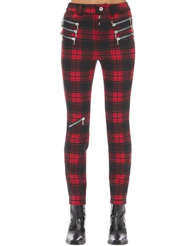 Unravel Project Triple Zipped Plaid Skinny Trousers - Red